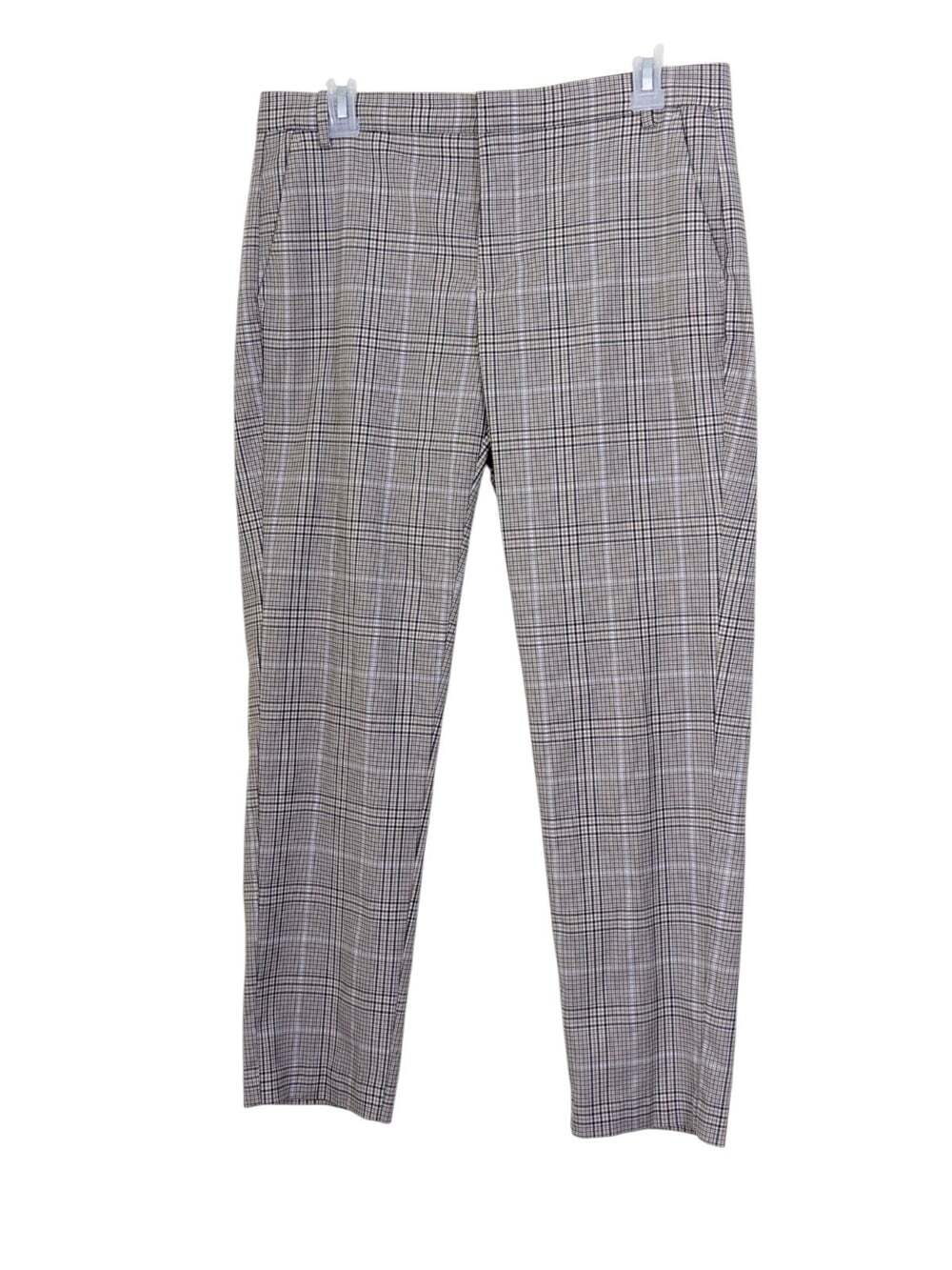Zara Womens Plaid Straight Leg Pants Beige Black Medium Academia Preppy Fall
